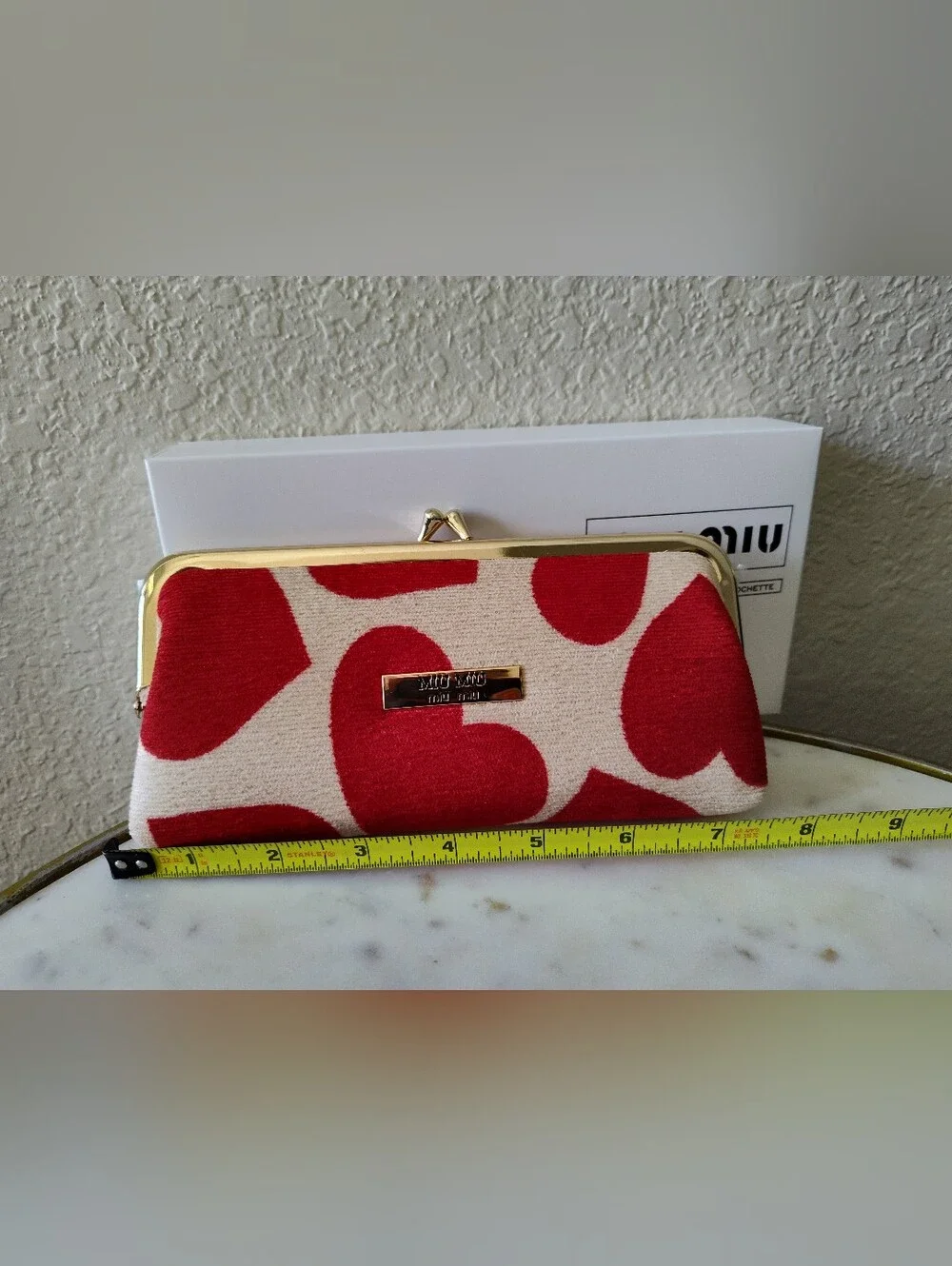 MIU MIU Red Ivory Heart Print Mirror Miroir Compact Clutch Pochette Gift Set NIB